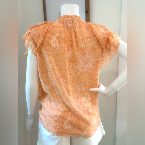 House of Harlow 1960 Peach and White Flutter Sleeve Blouse Tie Neck Size Large - Picture 5 of 8